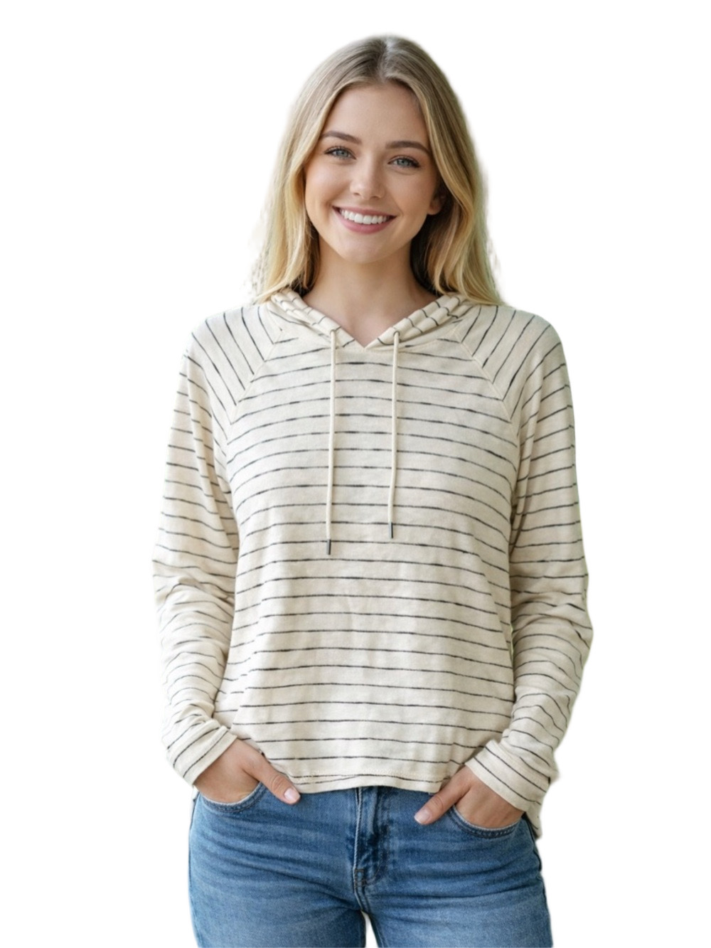 Aerie Cream and Black Striped hooded Sweatershirt